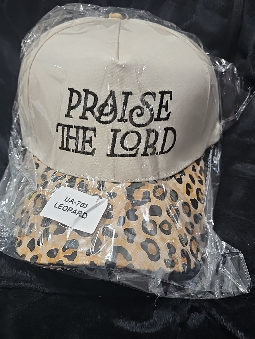 ZENANA Praise The Lord Beige Cap with Leopard Brim